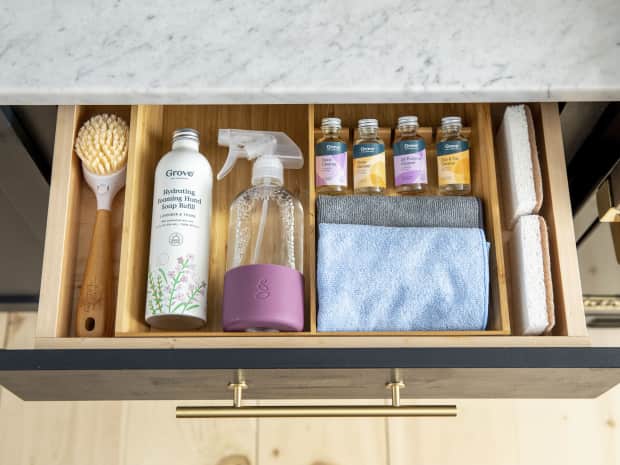 Drawer of Grove cleaning supplies