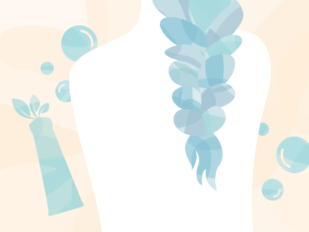 Illustration of clean hair flowing down a person's back.