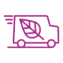 A shipping truck with a leaf pictured on the side