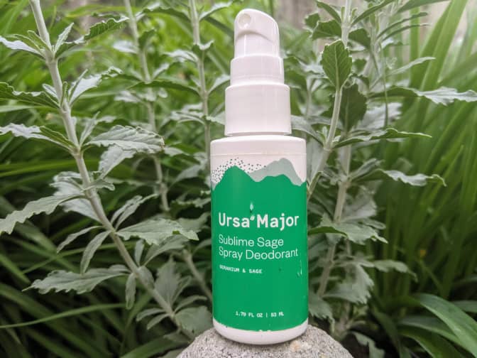 Photo of Ursa Major Sublime Sage Spray Deodorant against foliage