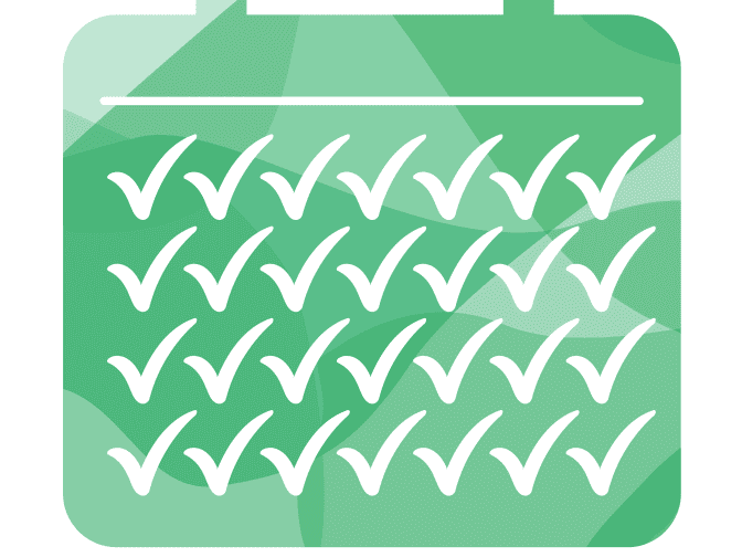 Green illustration of a calendar with daily cleaning tasks