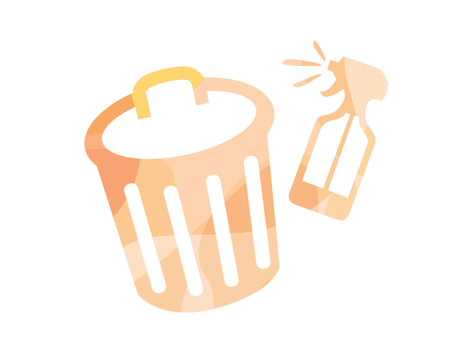 Illustration of a garbage can and a spray bottle