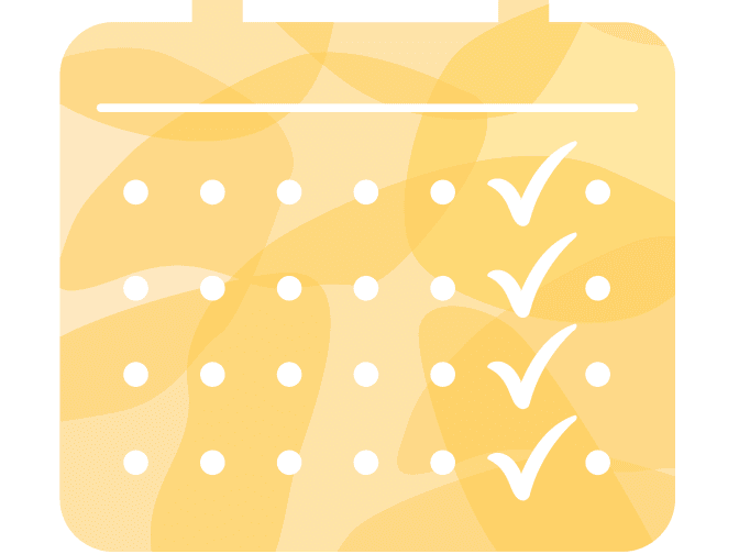 Illustration of a yellow calendar with weekly markers.