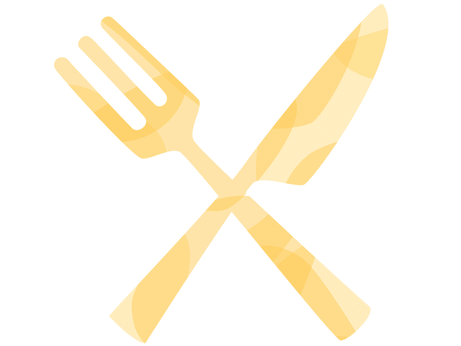 Illustration of a fork and a knife. 