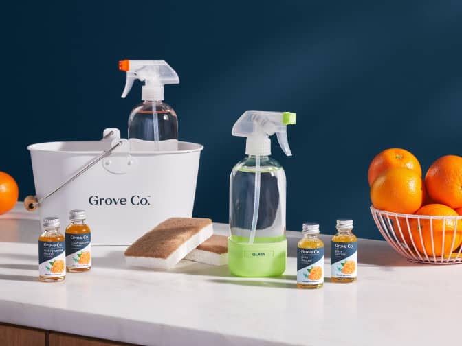 A countertop of Grove cleaning products 