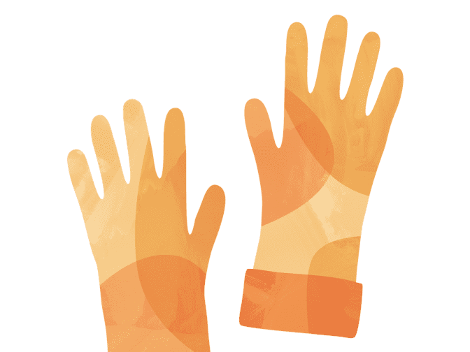 Illustration of orange gloves. 