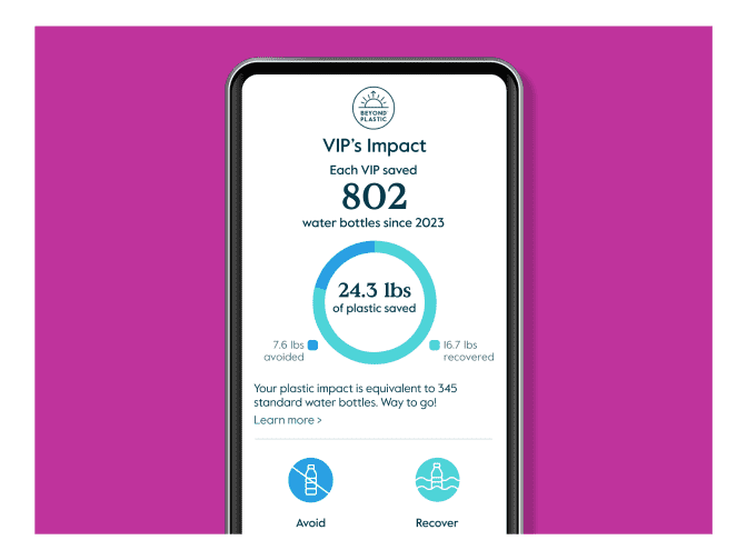 Phone screen showing the Beyond Plastic™ impact tracker feature on grove.com