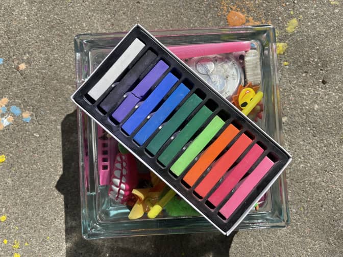 an open package of Hair Coloring Chalk showing all the colors