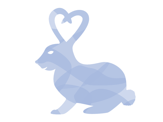Light purple illustration of a bunny with its ears in the shape of a heart