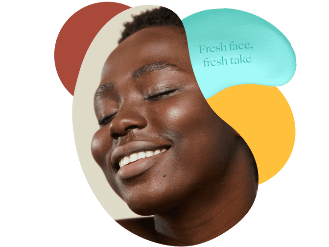 woman smiling in front of peach face bar