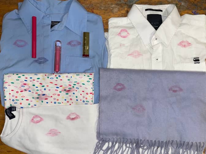 Clothes with lipstick marks