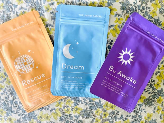 Three of the Good Patch products: Rescue, Dream and B12 Awake