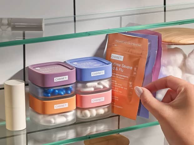 medicine cabinet featuring Cabinet Health refillable medicine