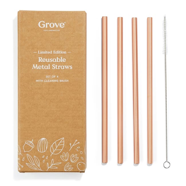 Pack of 4 - Reusable Stainless Steel Straws Gold