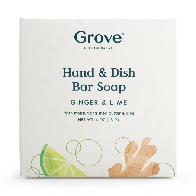 The Grove Soap Dish+Peach Moisturizing Hand/Body Bar,Stoneware,White,Rubber  Pads