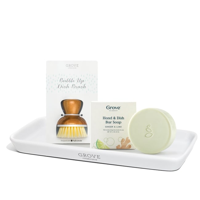 Grove Co. Hand & Dish Bar Soap with Replacement Dish Brush Set