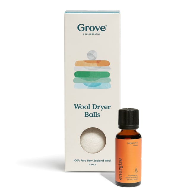 Grove Co. Wool Dryer Balls & Energize Essential Oil Blend Set