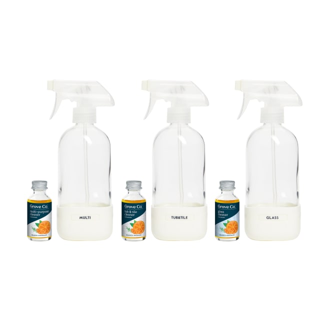 Grove Co. Daily Shower Cleaner Concentrate + Reusable Cleaning Glass Spray  Bottle - Slide & Snap