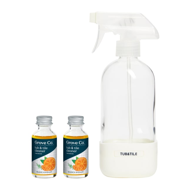 Tub & Tile Cleaner Concentrate + Reusable Cleaning Glass Spray Bottle -  Slide & Snap