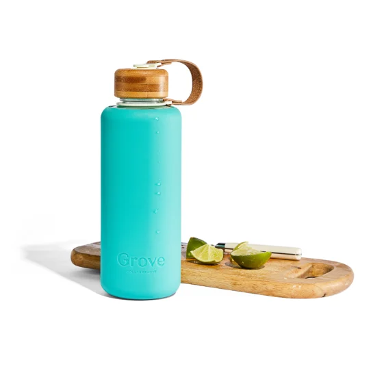 24oz Geo Hot and Cold Glass Drinking Bottle with Protective Silicone Sleeve