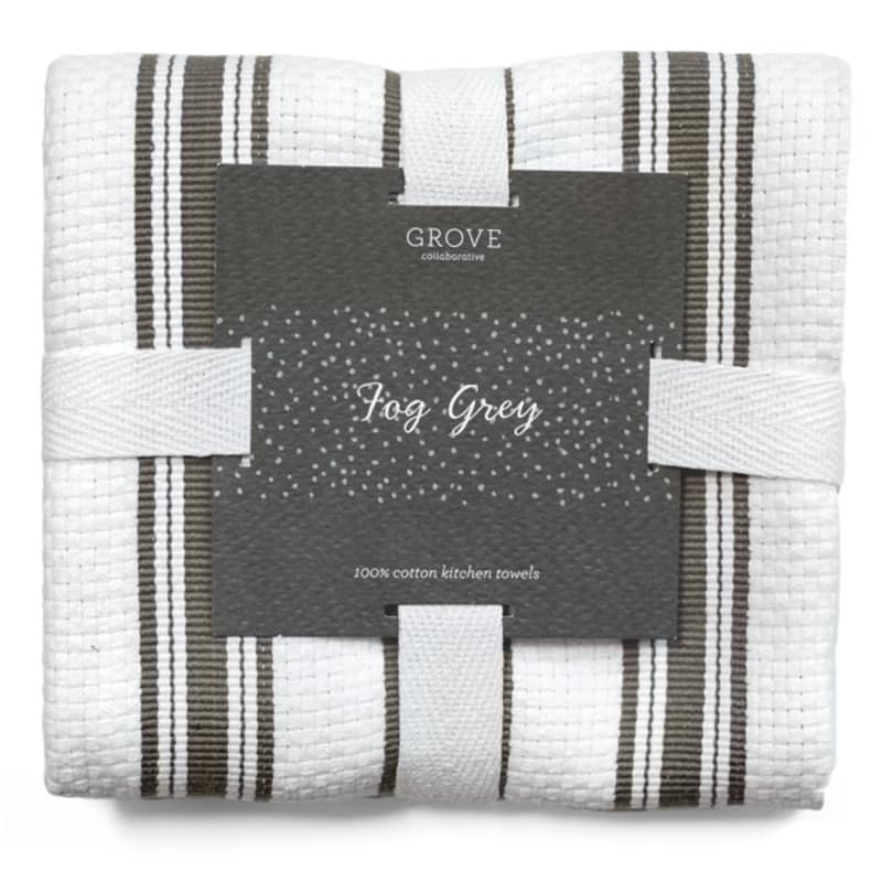 100% Organic Cotton Dish Towels Cream with Black Stripes